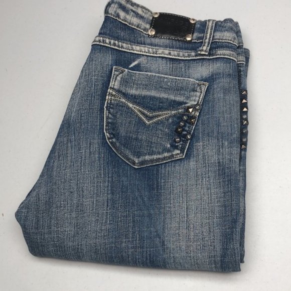 VINTAGE RAMPAGE FLARE BOOT JEANS 7/29x33  PYRAMID STUDS 😎 - Picture 1 of 13